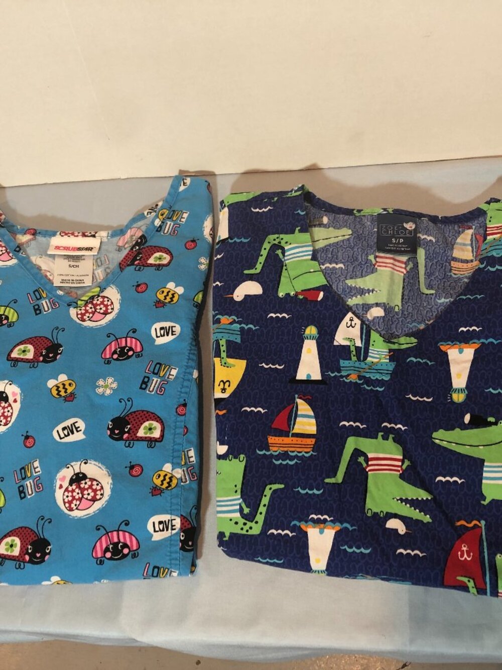 LOT of 2 Scrub Tops SMALL - Zoe & Choloe and Scrubstar 19.5" Pit to Pit